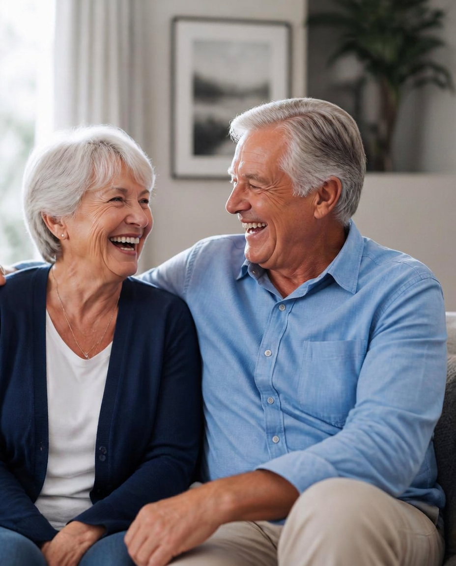 Happy senior couple reviewing Medicare coverage options